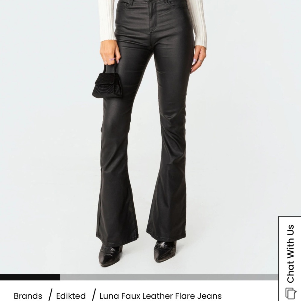 Edikted Luna Faux Leather Flare Jeans - Black